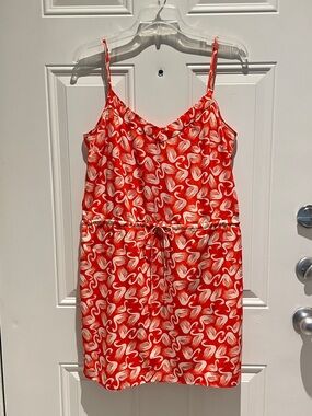 Porridge Anthropologie Red White Swan Spaghetti Strap A-Line Dress Size Medium